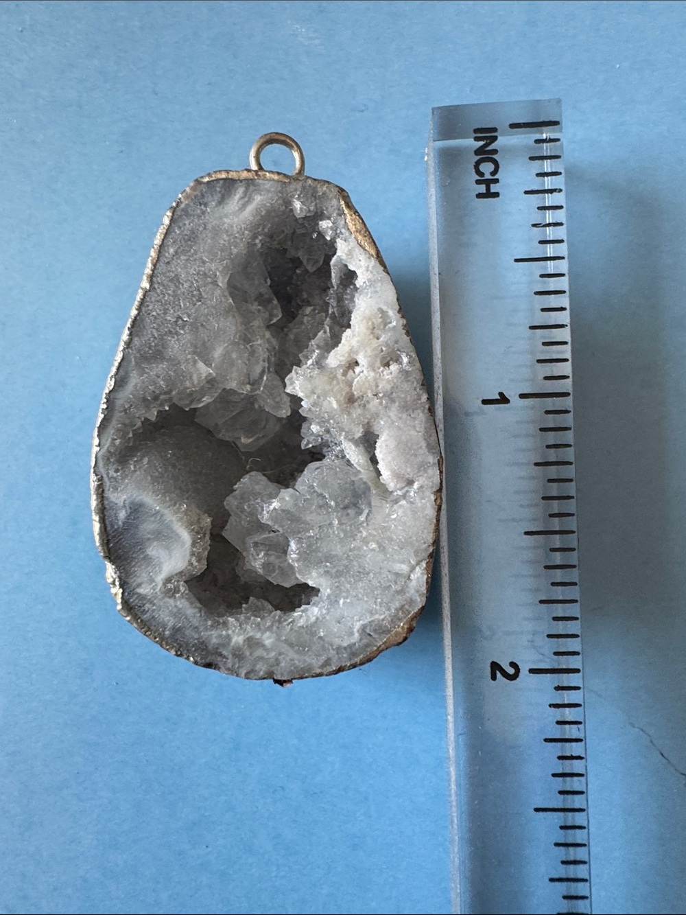 White Quartz Geode Pendant with Silver Edged Frame